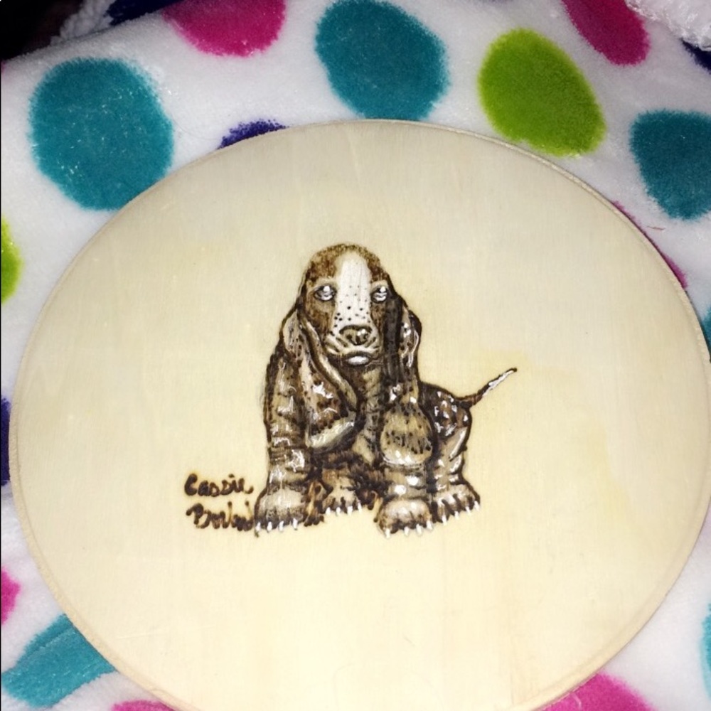 Small plaque hand burned. BASSETT HOUND